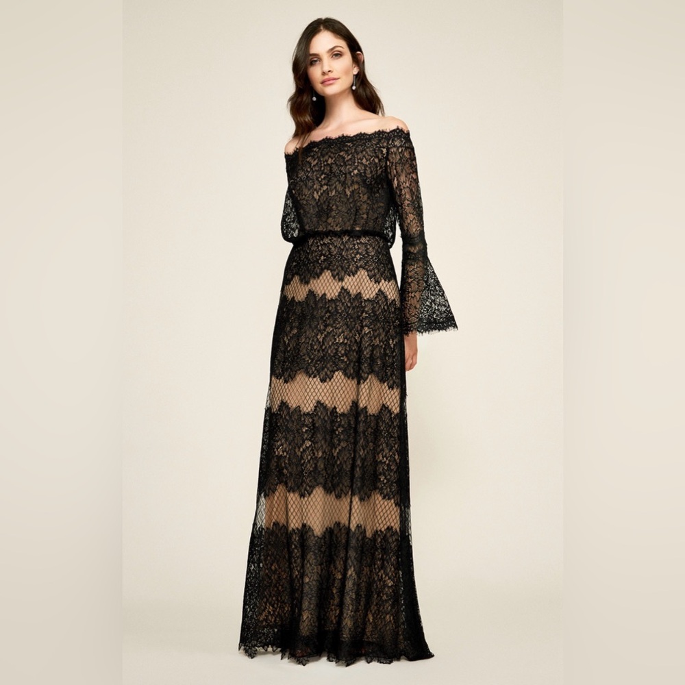 NWOT Tadashi shoji arley gown dress black lace off shoulder XL X large